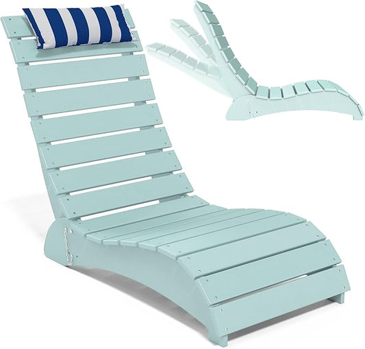 Pool Lounge Chairs, HDPE Adjustable Chaise Chairs with Headrest, Weighted Fade-Resistant Pool Chairs and Lounger for Baja Ledge，Poolside and Deck, Aruba Blue