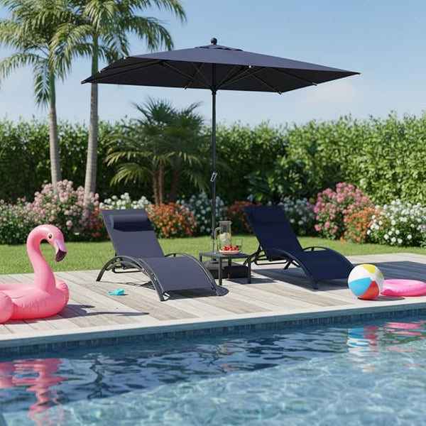 PURPLE LEAF Patio Chaise Lounge with 10' x 6.5' Tilt Umbrella Outdoor Lounge Chair Beach Pool Sunbathing Lawn Lounger - Photo 1