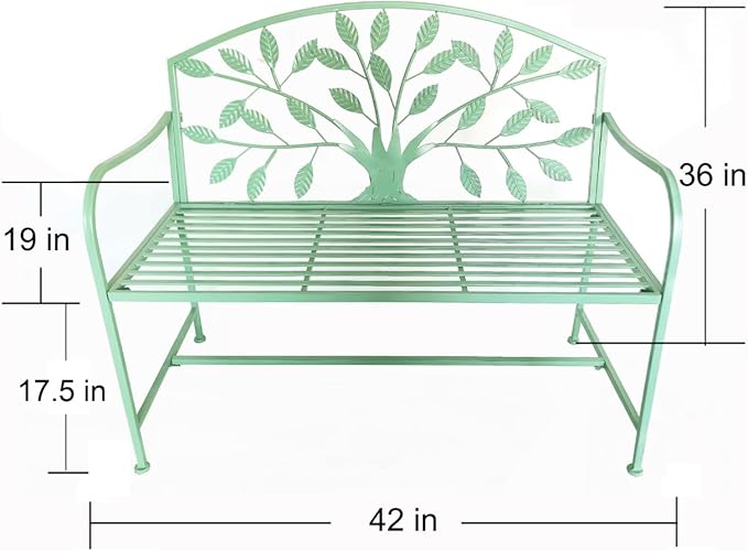 Hi-Line Gift Ltd. 42in Blue Metal Garden Bench Tree Pattern Patio Yard Seat