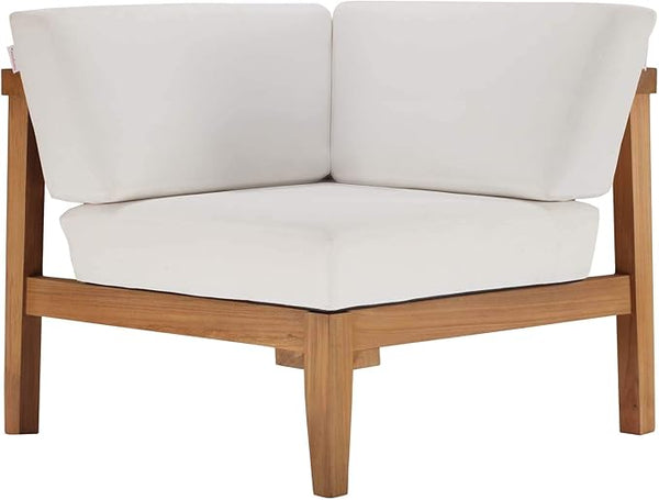 Modway Bayport Outdoor Patio Teak Wood Corner Chair in Natural White - Photo 1