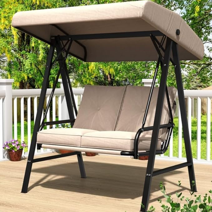 AECOJOY 2-Seat Outdoor Patio Swing Chair with Adjustable Canopy, Porch Swings Chairs for Adult - Photo 1
