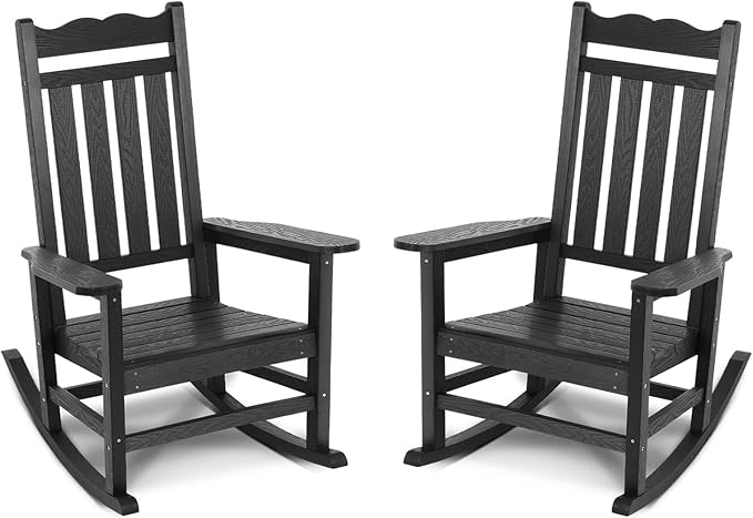 Stoog All-Weather Outdoor Rocking Chairs Set of 2, Oversized Rocking Chairs with 400 lbs Weight Capacity, for Backyard, Fire Pit, Lawn, Garden, Black