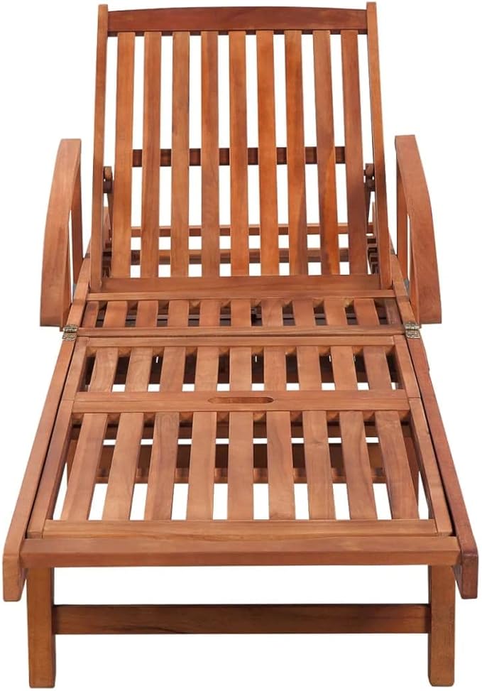 Brown Acacia Wood Outdoor Sun Lounger Set of 2 with Rolling Wheels, 5-Position Reclining Chaise - Photo 2