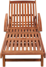 Brown Acacia Wood Outdoor Sun Lounger Set of 2 with Rolling Wheels, 5-Position Reclining Chaise - Photo 2