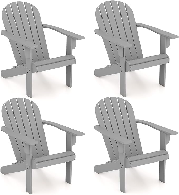Giantex Acacia Wood Adirondack Chair Set of 4, Outdoor Fire Pit Chair with 105° Inclined Seat, High Backrest, 4" Wide Armrests, Patio Lounge Chair for Outside, Lawn, Backyard, Garden, Deck, Porch