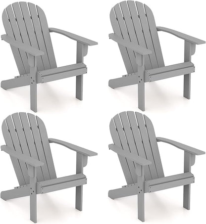 Giantex Acacia Wood Adirondack Chair Set of 4, Outdoor Fire Pit Chair with 105° Inclined Seat, High Backrest, 4" Wide Armrests, Patio Lounge Chair for Outside, Lawn, Backyard, Garden, Deck, Porch