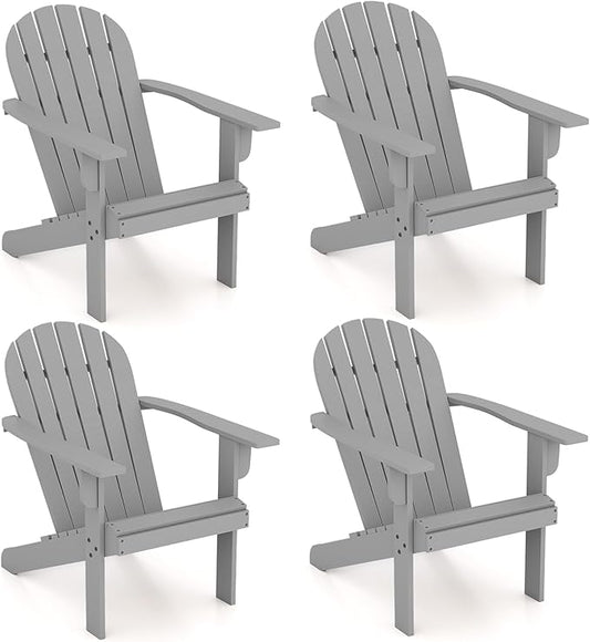 Giantex Acacia Wood Adirondack Chair Set of 4, Outdoor Fire Pit Chair with 105° Inclined Seat, High Backrest, 4" Wide Armrests, Patio Lounge Chair for Outside, Lawn, Backyard, Garden, Deck, Porch