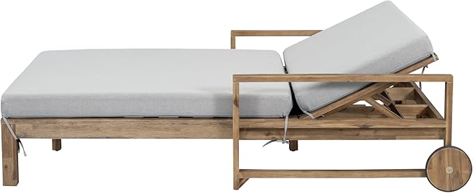 Farmhouse Wooden Outdoor Sunbed, Ultimate Relaxation Patio Daybed Seating with Adjustable Backrest and Movable Wheels - Photo 9