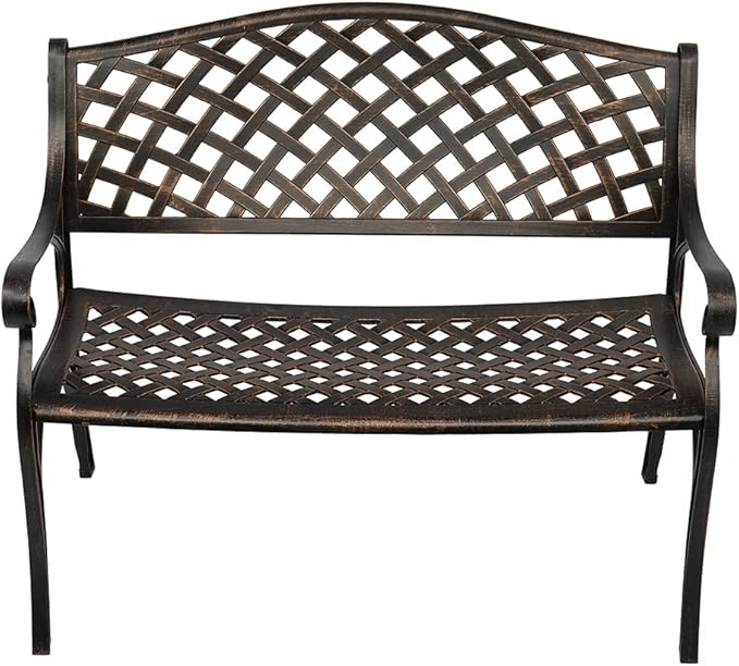 Patio Park Garden Outdoor Metal Bench,40.5" Outdoor Cast Aluminum Bench with Mesh Backrest Seat Surface for 2 Person Seat