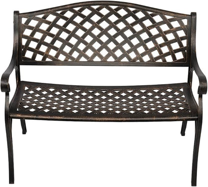 Patio Park Garden Outdoor Metal Bench,40.5" Outdoor Cast Aluminum Bench with Mesh Backrest Seat Surface for 2 Person Seat