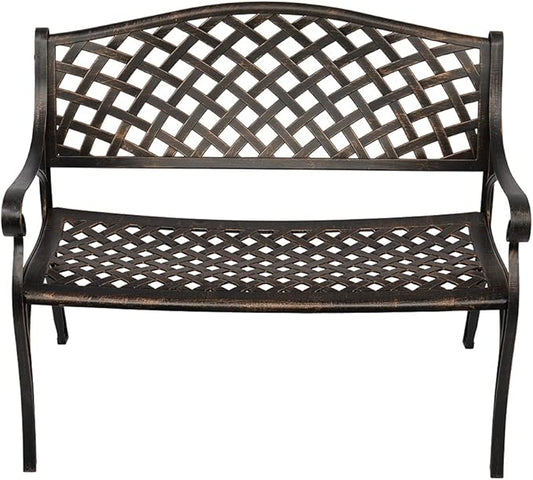 Patio Park Garden Outdoor Metal Bench,40.5" Outdoor Cast Aluminum Bench with Mesh Backrest Seat Surface for 2 Person Seat