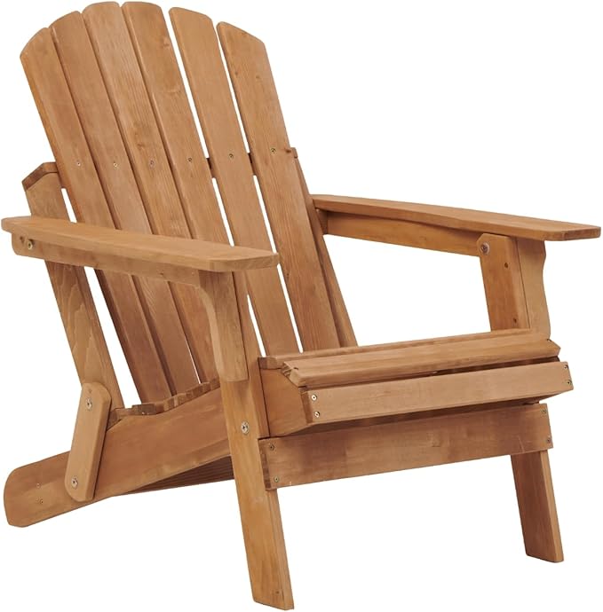 Oversize Wooden Outdoor Folding Adirondack Chair with Pre-Assembled BackRest & SeatBoard, Wood Patio Chair for Garden Backyard Porch Pool Deck Firepit-177