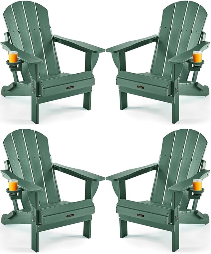 Ciokea Folding Adirondack Chair 4 Pack, Patio Adirondack Chair Weather Resistant, Plastic Fire Pit Chair with Cup Holder - Photo 1