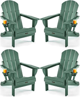 Ciokea Folding Adirondack Chair 4 Pack, Patio Adirondack Chair Weather Resistant, Plastic Fire Pit Chair with Cup Holder - Photo 1