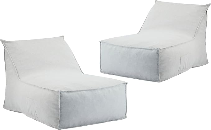 Christopher Knight Home Venny 48" L Outdoor Bean Bag Chair Set of 2, Fabric Bean Bag Chair for Adults and Kids, Indoor/Outdoor Sun Lounger, Patio Lounge Chair Set of 2, Light Gray