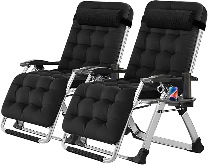 NAIZEA Padded Zero Gravity Chair, Folding Outdoor Lounge Chairs, Adjustable Reclining Camping Chairs with Cup Holder - Photo 1