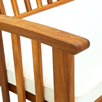 3-Seater Outdoor Garden Bench 57.9 in Solid Acacia Wood with Slatted Seat and Cushioned Comfort, Rustic Brown Patio Seating for Garden Terrace and Porch
