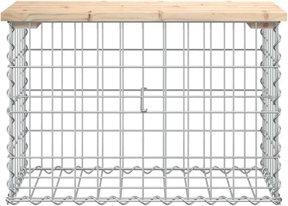 Patio Benches Patio Bench Gabion Design 24.8"x12.4"x16.5" Solid Wood Pine,Pinewood and Steel Outdoor Bench: Durable, Compact, and Versatile for Patios and Gardens Outdoor Furniture & Accessories