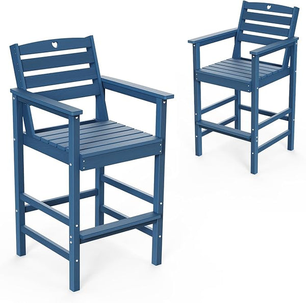 Patio Bar Table, Adirondack Chairs and Table 2 Pieces Set, Bar Height Chairs Set of 2, Outdoor Bar Stools Set - Photo 1