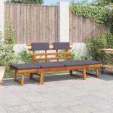 Outdoor Sun Bed with Brown Frame and Dark Grey Cushion, Solid Acacia Wood Daybed for Patio and Garden - Photo 1