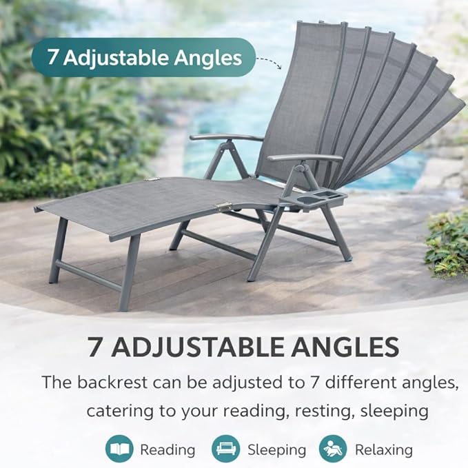 Kozyard Aluminum Outdoor Chaise Lounge Chair, Adjustable Reclining Patio Lounge with Drink Holder - Photo 6
