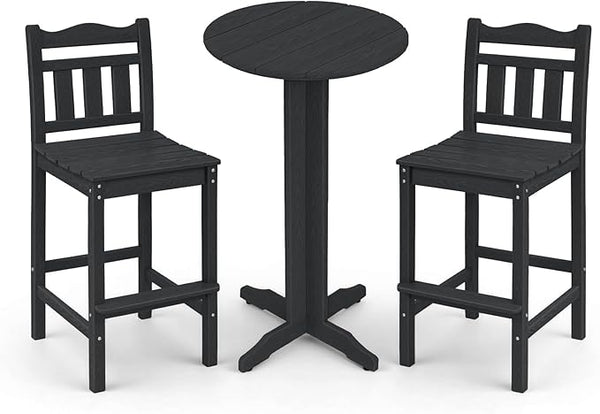 3-Piece Outdoor Bar Set, HDPE Adirondack Bar Height Chairs Set of 2 and Round Bar Table - Photo 1
