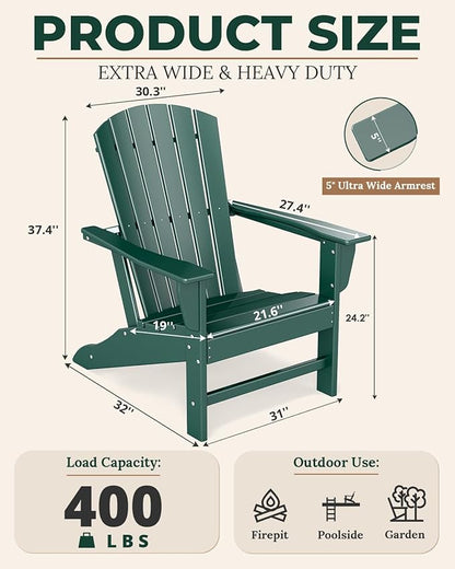 BRIOPAWS Adirondack-Chairs-Set of 2 | Fire Pit Chair | Oversized | HDPE Plastic | Weather Resistant | for Deck Outdoor Poolside Campfire | Forest