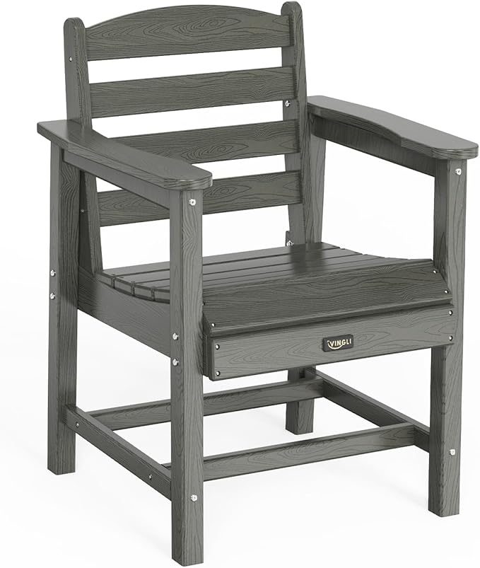 VINGLI Outdoor Dining Chairs, All-Weather Plastic Patio Chairs Durable Garden Seating for Yard, Outside, Poolside, Deck, Porch (Grey, 1 PCS)