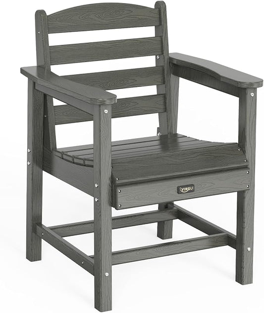 VINGLI Outdoor Dining Chairs, All-Weather Plastic Patio Chairs Durable Garden Seating for Yard, Outside, Poolside, Deck, Porch (Grey, 1 PCS)