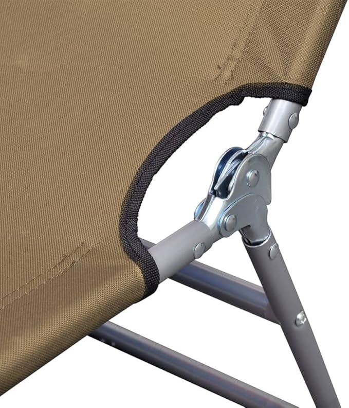 Foldable Taupe Powder-Coated Steel Sunlounger 74.4 inch Adjustable Backrest Outdoor Chaise with Head Cushion - Photo 7