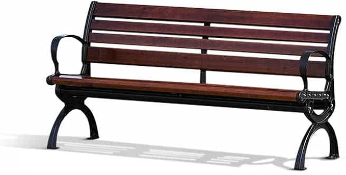 Outdoor garden benches Metal garden bench 2-3 Person Seat Loveseat Chairs Patio Bench Chair with Backrest 120/150/180cm Solid wood slatted seat and galvanized frame 300kg Weight Capacity(Walnut