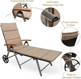 Tangkula Wicker Chaise Folding Back Adjustable Aluminum Rattan Lounger Recliner Chair W/Wheels (Mix Brown) - Photo 9