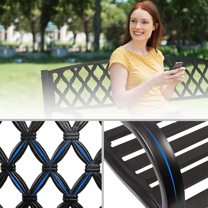 FDW Park Bench Metal Bench 50 Garden Bench Chair Outdoor Benches Clearance Patio Bench Yard Bench Porch Work Entryway Steel Frame Furniture