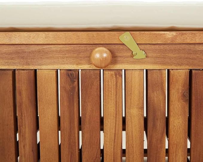 vidaXL Outdoor Storage Bench, Storage Box with Cushion, Patio Deck Box with Seat for Garden Balcony Porch Pool Yard, Modern Style, Solid Wood Acacia