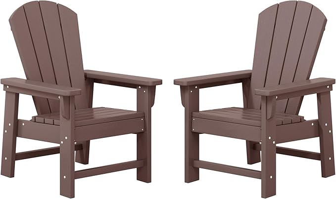WestinTrends Malibu Kids Outdoor Adirondack Plastic Patio Chair (Set of 2), Dark Brown