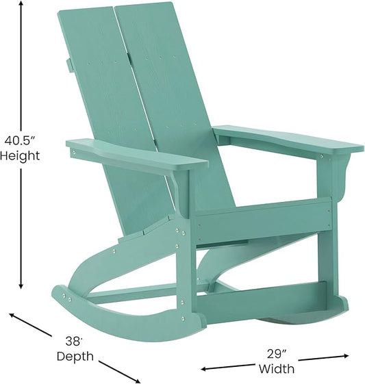 EMMA + OLIVER Harmon Adirondack Rocking Chair - Sea Foam Poly Resin - for Indoor/Outdoor Use - All Weather Materials - Easy Assembly - 350 lb. Weight Capacity