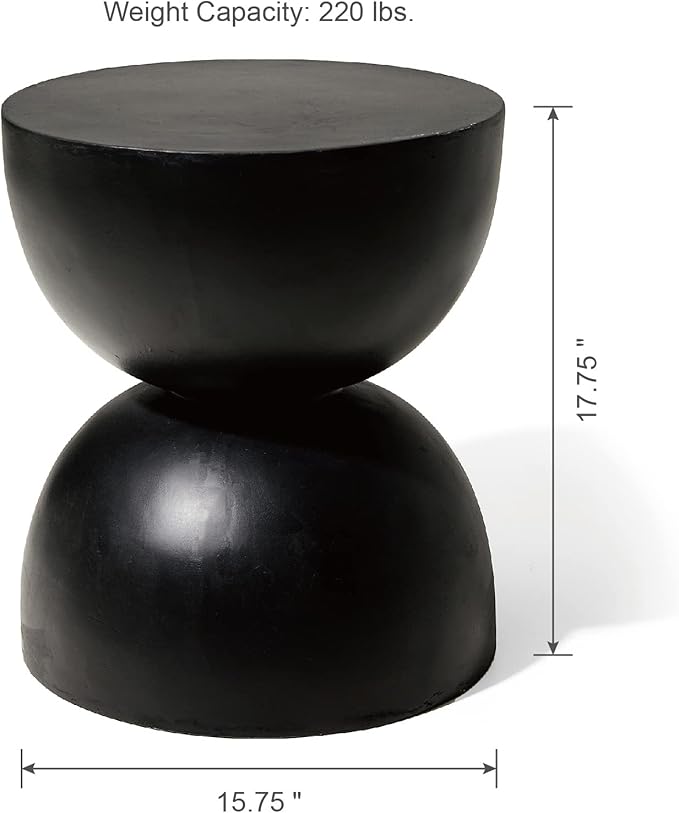 Glitzhome Outdoor Side Table, Round Accent End Table, Lightweight Hourglass Faux Terrazzo Decorative Garden Stool, 17.75" H Black Planter Stand for Patio Porch Balcony Living Room