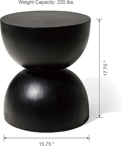 Glitzhome Outdoor Side Table, Round Accent End Table, Lightweight Hourglass Faux Terrazzo Decorative Garden Stool, 17.75" H Black Planter Stand for Patio Porch Balcony Living Room