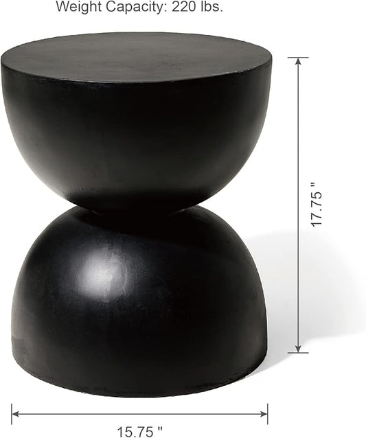 Glitzhome Outdoor Side Table, Round Accent End Table, Lightweight Hourglass Faux Terrazzo Decorative Garden Stool, 17.75" H Black Planter Stand for Patio Porch Balcony Living Room