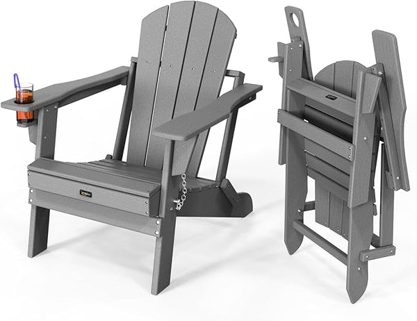 VINGLI Plastic Adirondack Chairs, Folding with Cup Holder, Waterproof HDPE Material - Photo 1