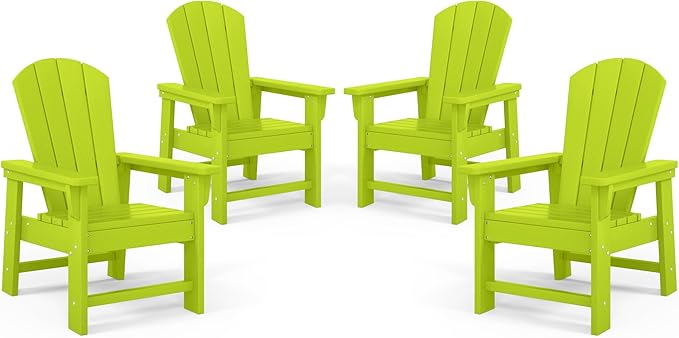 Costaelm Kids Adirondack Chair Set of 4, Plastic Outdoor Kids Chair Toddler Patio Furniture and Outdoor Children Picnic Activity Lawn Chair for Garden, Patio, Backyard & Beach, Lime