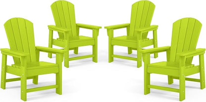 Costaelm Kids Adirondack Chair Set of 4, Plastic Outdoor Kids Chair Toddler Patio Furniture and Outdoor Children Picnic Activity Lawn Chair for Garden, Patio, Backyard & Beach, Lime