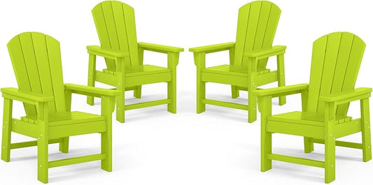 Costaelm Kids Adirondack Chair Set of 4, Plastic Outdoor Kids Chair Toddler Patio Furniture and Outdoor Children Picnic Activity Lawn Chair for Garden, Patio, Backyard & Beach, Lime