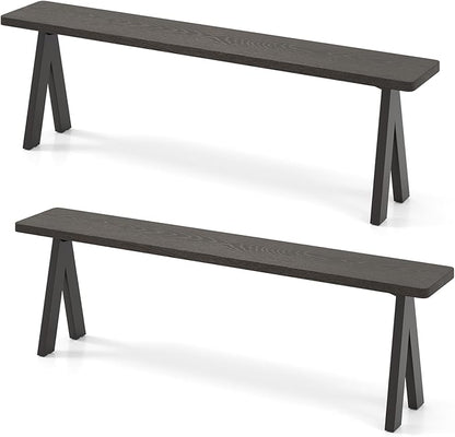Giantex Outdoor Patio Bench for 4-6 Person, 59" Metal and Wood Dining Bench, 800 LBS Weight Capacity, Weather-Resistant Garden Seat for Porch, Deck or Backyard (2)