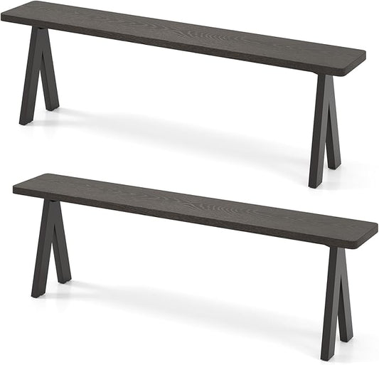 Giantex Outdoor Patio Bench for 4-6 Person, 59" Metal and Wood Dining Bench, 800 LBS Weight Capacity, Weather-Resistant Garden Seat for Porch, Deck or Backyard (2)