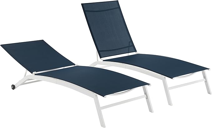Crosley Furniture Weaver 2-Piece Reclining Sling Outdoor Chaise Lounge Chair Set with Wheels, Patio, Deck, Pool, Navy - Photo 10