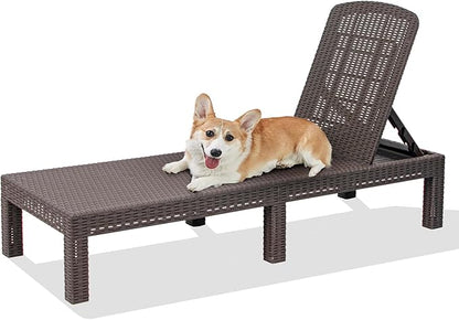 DIMAR GARDEN Beach Chairs Outdoor Chaise Lounge,Resin Pool Lounge Chair Waterproof Recliner,Mocha