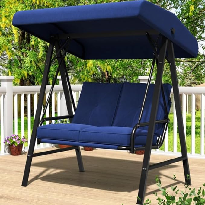 AECOJOY 2-Seat Outdoor Patio Swing Chair with Adjustable Canopy, Porch Swings Chairs for Adult - Photo 1