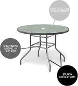 Garden Elements Outdoor Patio Furniture, Round Dining Table, Steel Base and Rim with Water-Wave Glass Top, Grey, 40" - Photo 4