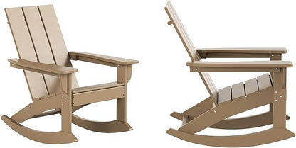 WO WESTIN OUTDOOR HDPE Shoreside Modern Rocking Poly Adirondack Chair (Set of 2),Weathered Wood